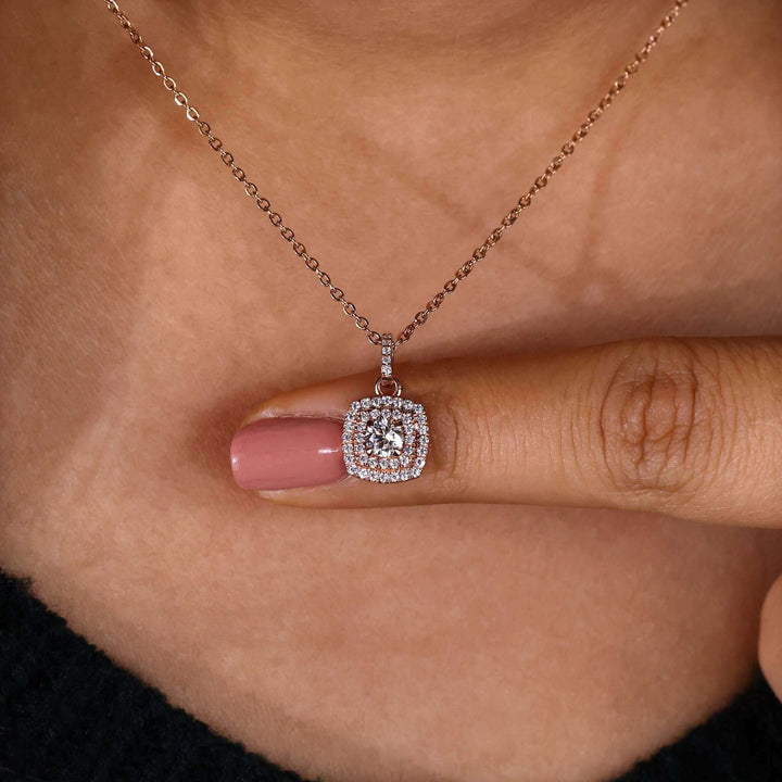 Lab Grown Diamond Pendant - Elegant Double Halo Design