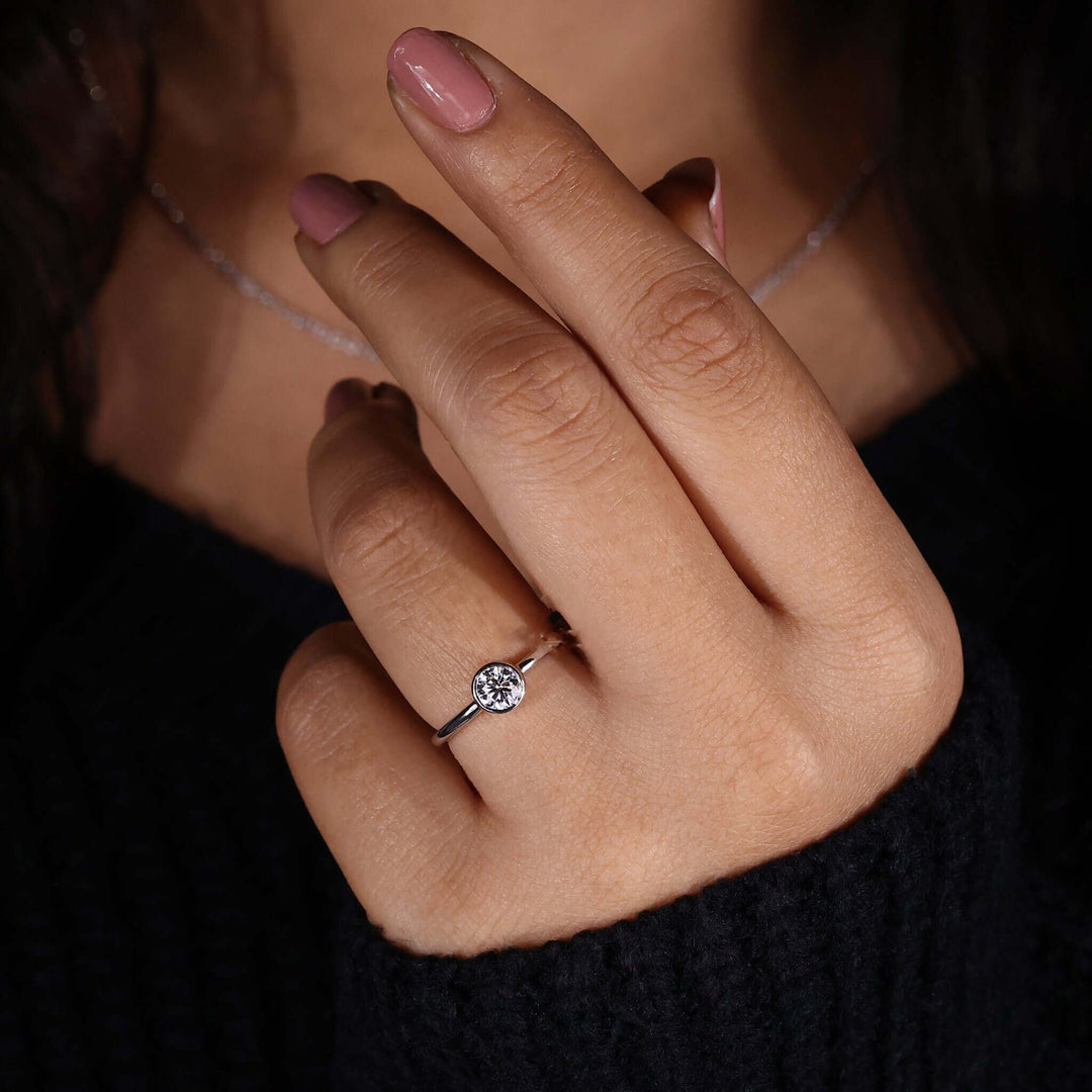 Lab Grown Diamond - Stunning Round Bezel Set Engagement Ring
