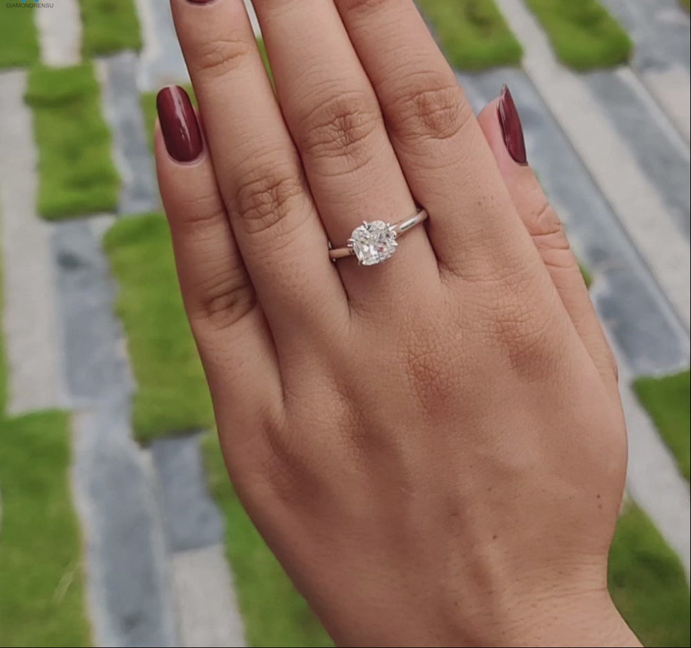 Moissanite Ring - Elegant Cushion Cut Solitaire Engagement Ring