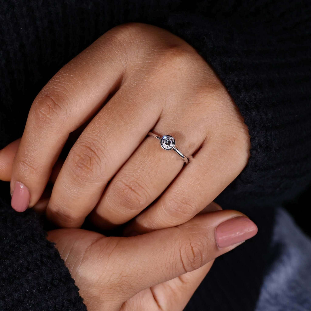Lab Grown Diamond - Stunning Round Bezel Set Engagement Ring