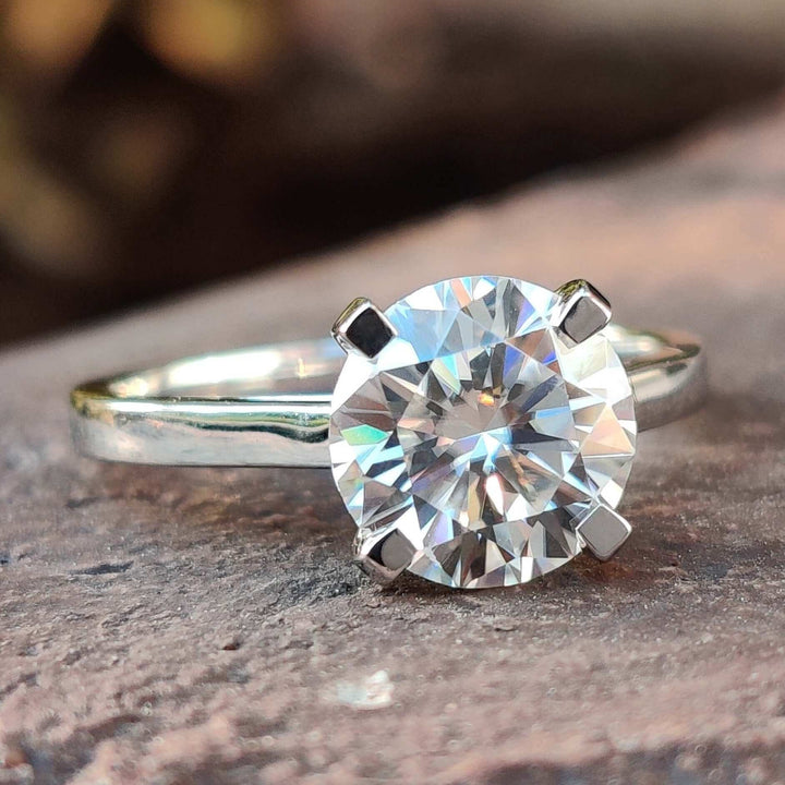 Moissanite Ring - Elegant Cathedral Setting Engagement Ring