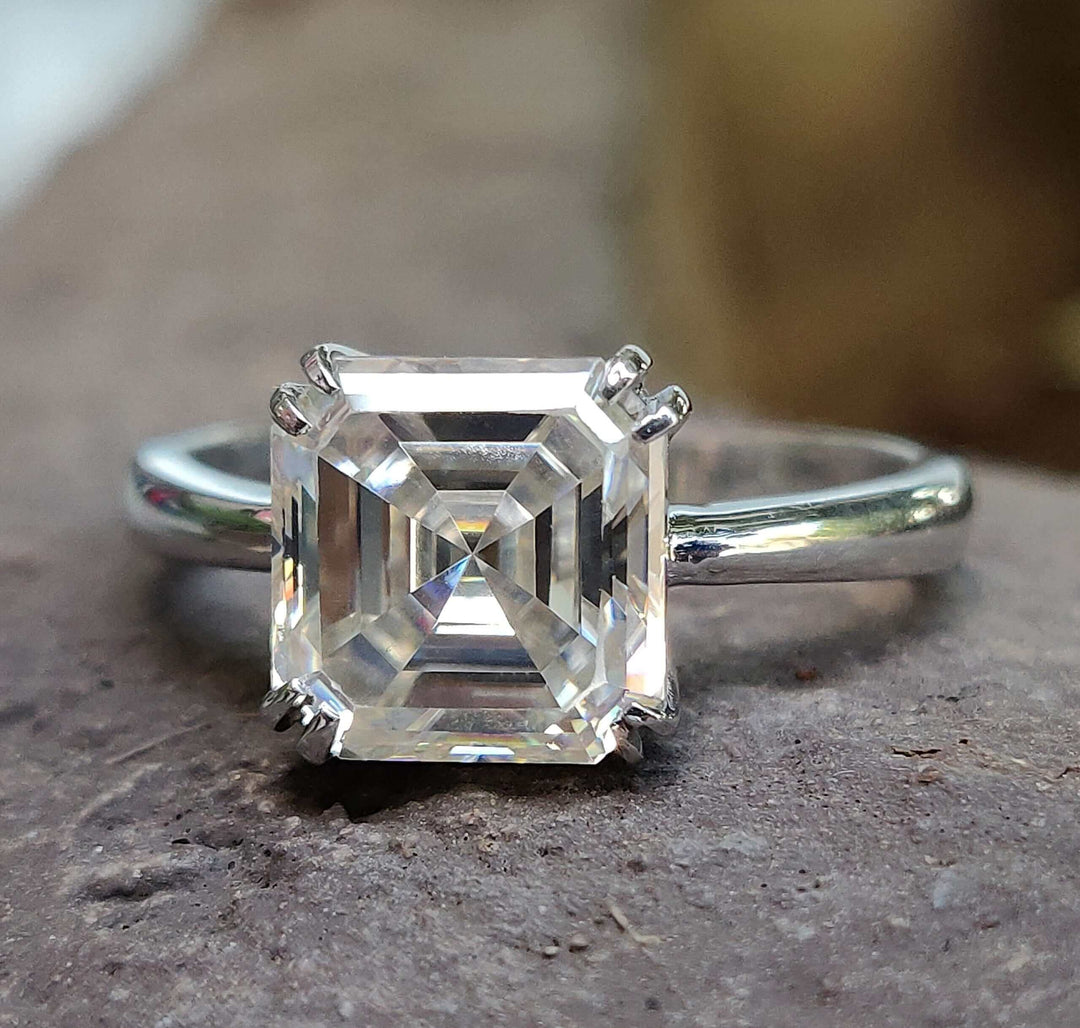 Moissanite Ring - Exquisite Asscher Engagement Ring for Timeless Love