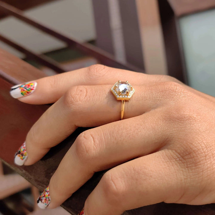 Round Rose Cut Moissanite Halo Engagement Ring