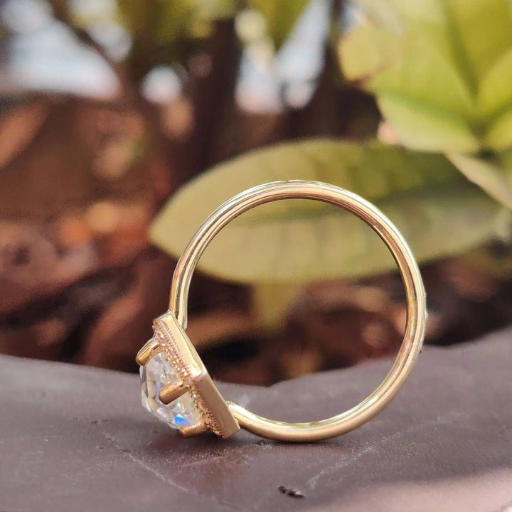 Round Rose Cut Moissanite Halo Engagement Ring