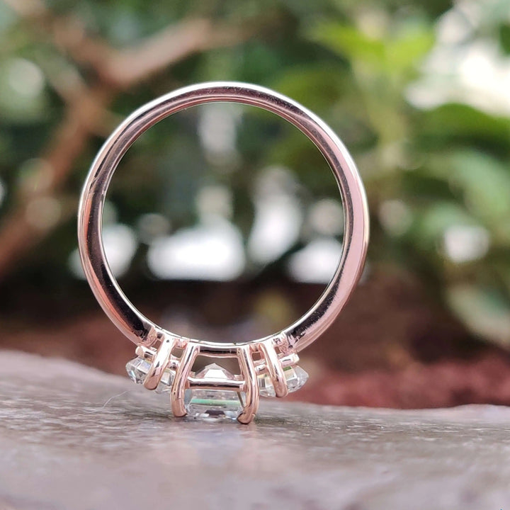Moissanite Ring - Stunning Three Stone Emerald Cut Engagement Ring