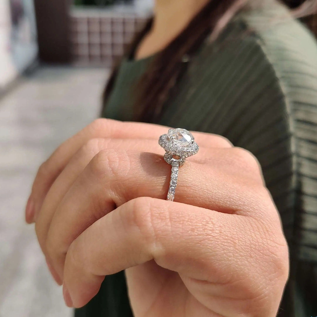 Moissanite Ring - Three-Stone Engagement Ring with Baguette Accents