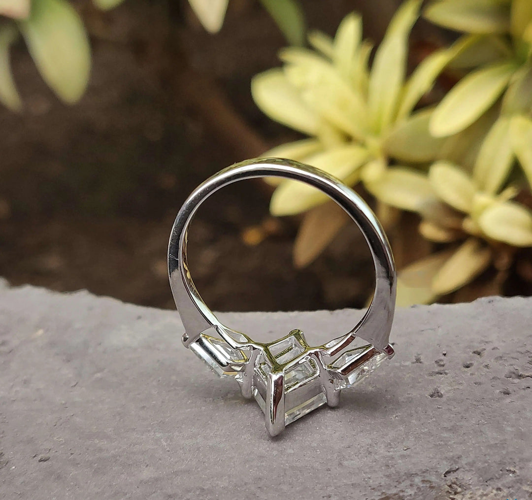 Moissanite Ring - Antique Three Stone Lozenge Cut Engagement Ring