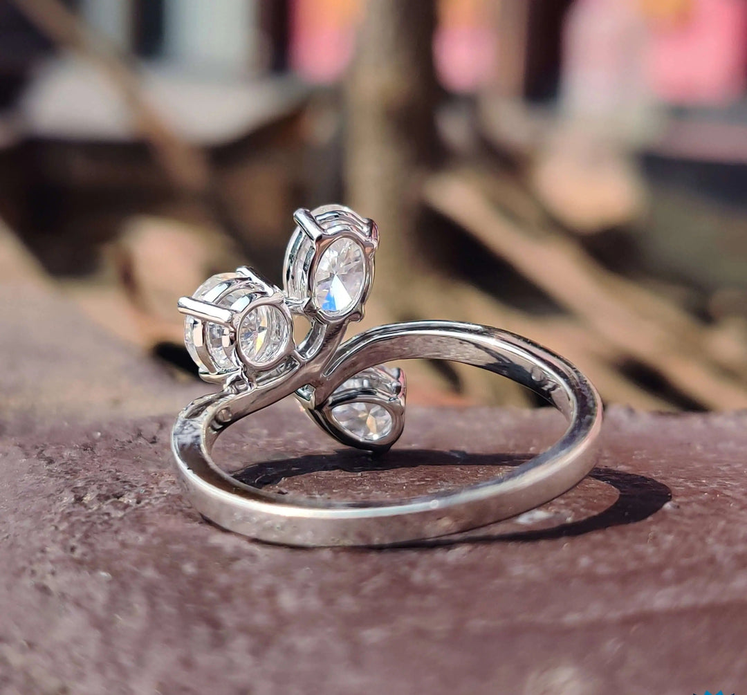 Moissanite Ring - Unique Three Stone Engagement Ring with Diverse Cuts