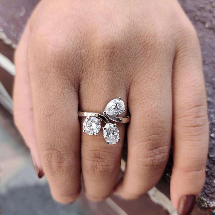 Moissanite Ring - Unique Three Stone Engagement Ring with Diverse Cuts