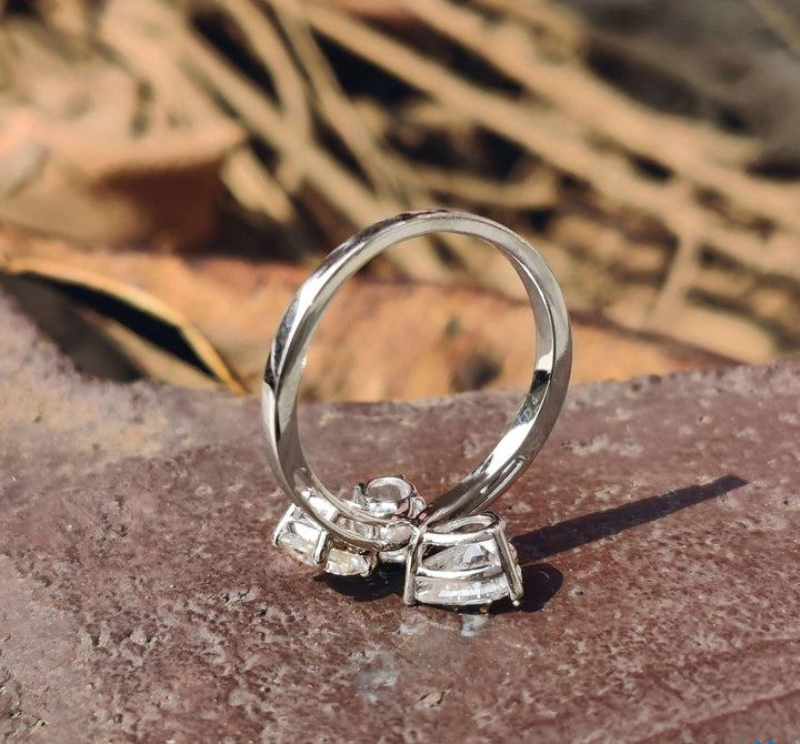 Moissanite Ring - Unique Three Stone Engagement Ring with Diverse Cuts