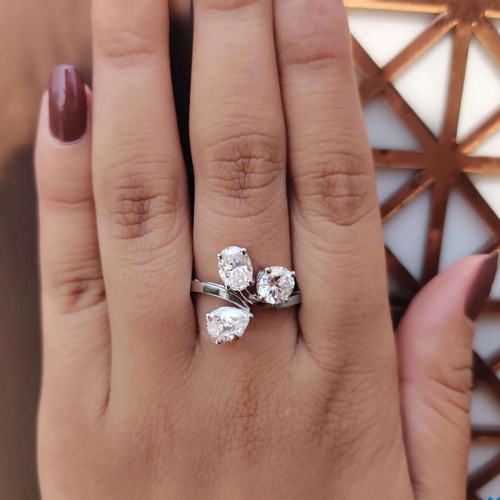Moissanite Ring - Unique Three Stone Engagement Ring with Diverse Cuts