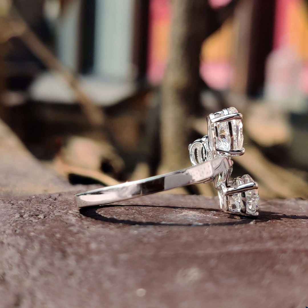 Moissanite Ring - Unique Three Stone Engagement Ring with Diverse Cuts