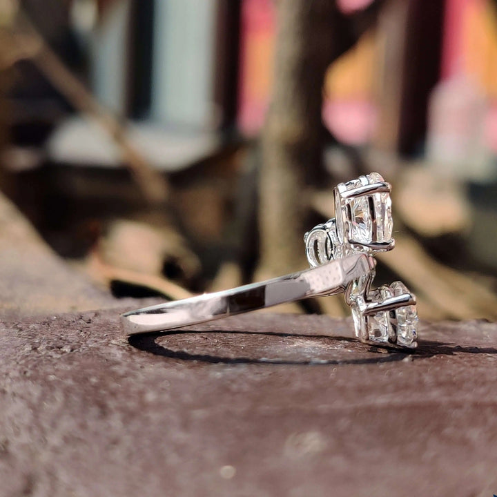Moissanite Ring - Unique Three Stone Engagement Ring with Diverse Cuts