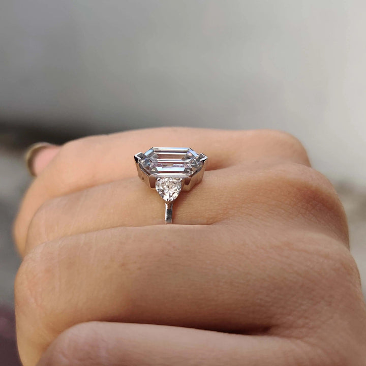 Moissanite Ring - Classic Petite Three-Stone Hexagon Engagement Ring
