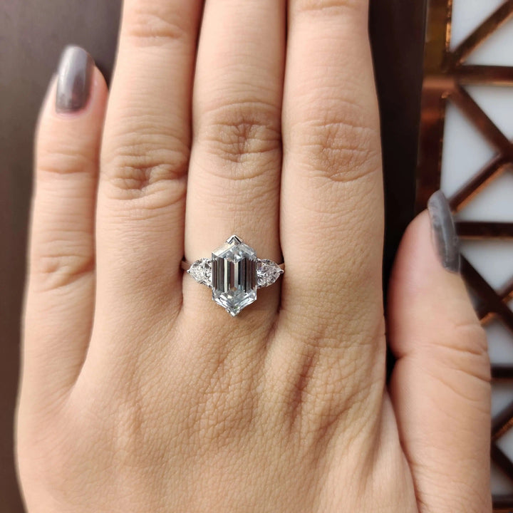 Moissanite Ring - Classic Petite Three-Stone Hexagon Engagement Ring