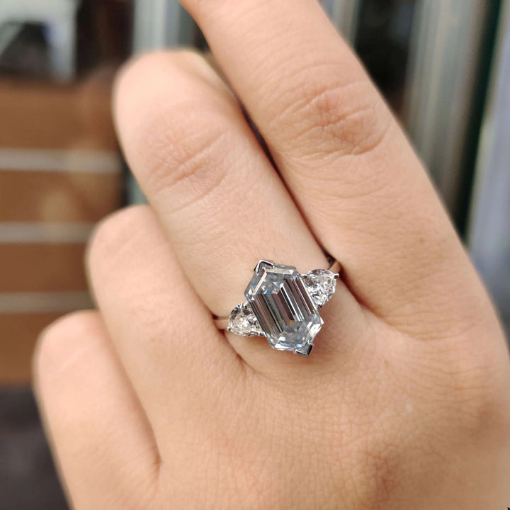 Moissanite Ring - Classic Petite Three-Stone Hexagon Engagement Ring