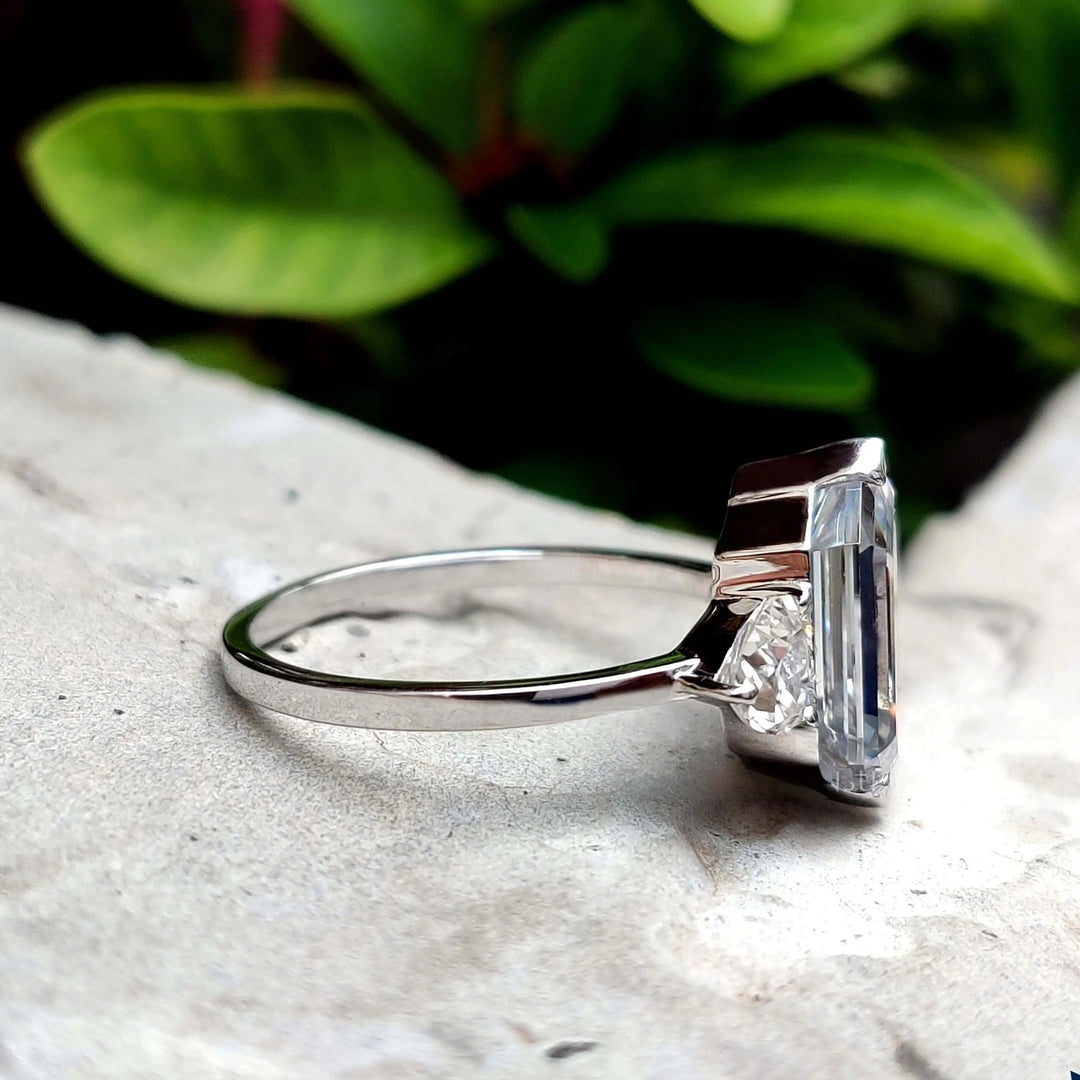 Moissanite Ring - Classic Petite Three-Stone Hexagon Engagement Ring