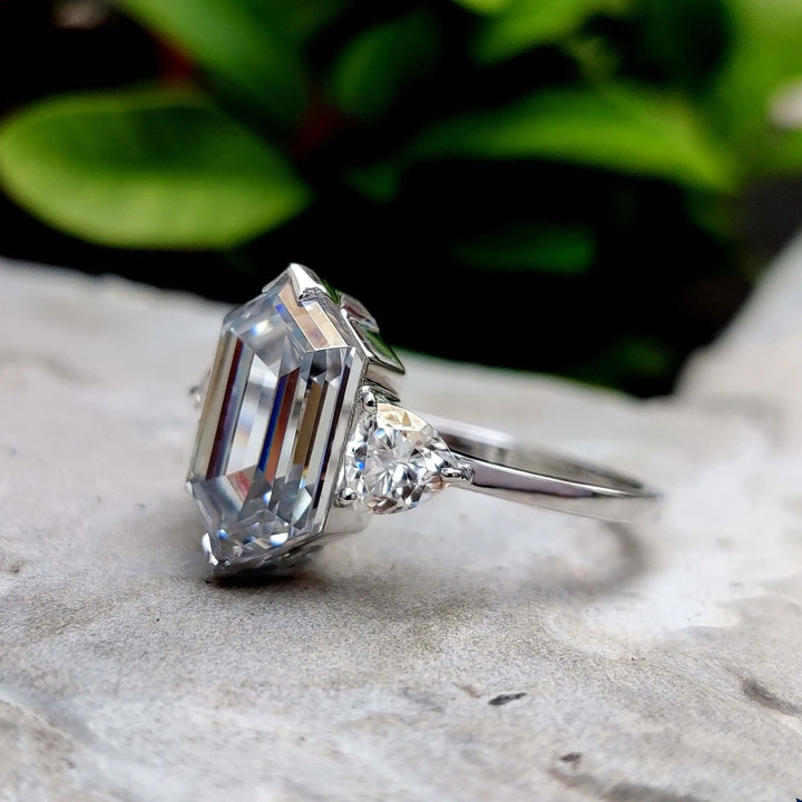 Moissanite Ring - Classic Petite Three-Stone Hexagon Engagement Ring