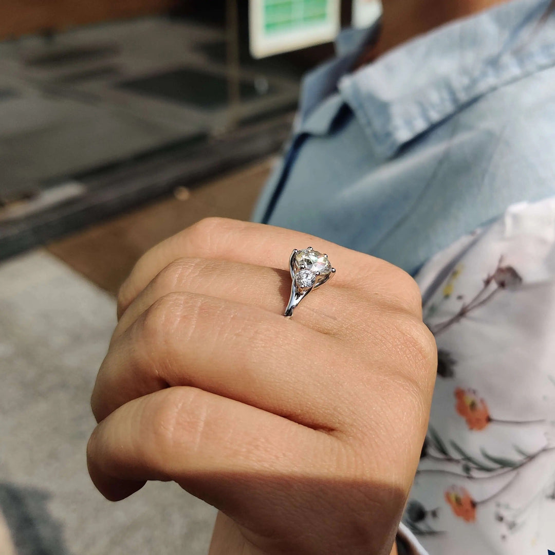 Moissanite Ring - Classic Three-Stone Round Cut Engagement Ring