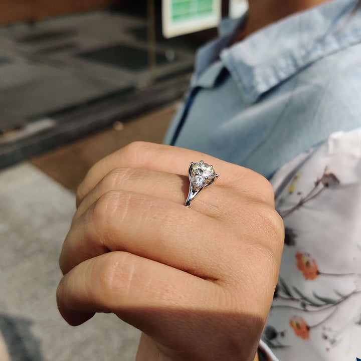 Moissanite Ring - Classic Three-Stone Round Cut Engagement Ring