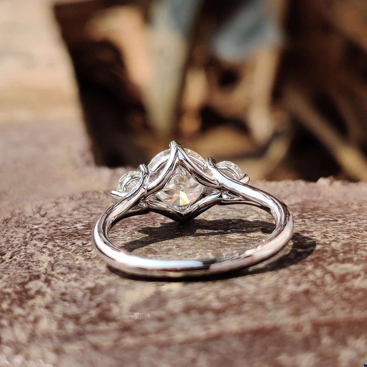 Moissanite Ring - Classic Three-Stone Round Cut Engagement Ring