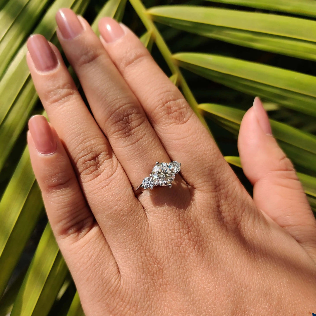 Moissanite Ring - Classic Three-Stone Round Cut Engagement Ring
