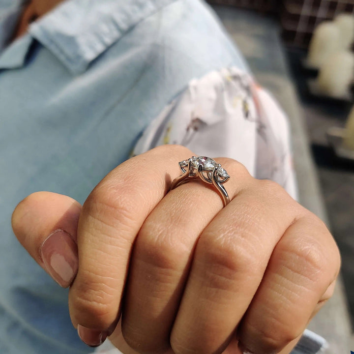 Moissanite Ring - Classic Three-Stone Round Cut Engagement Ring