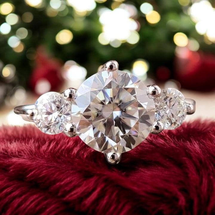 Moissanite Ring - Classic Three-Stone Round Cut Engagement Ring