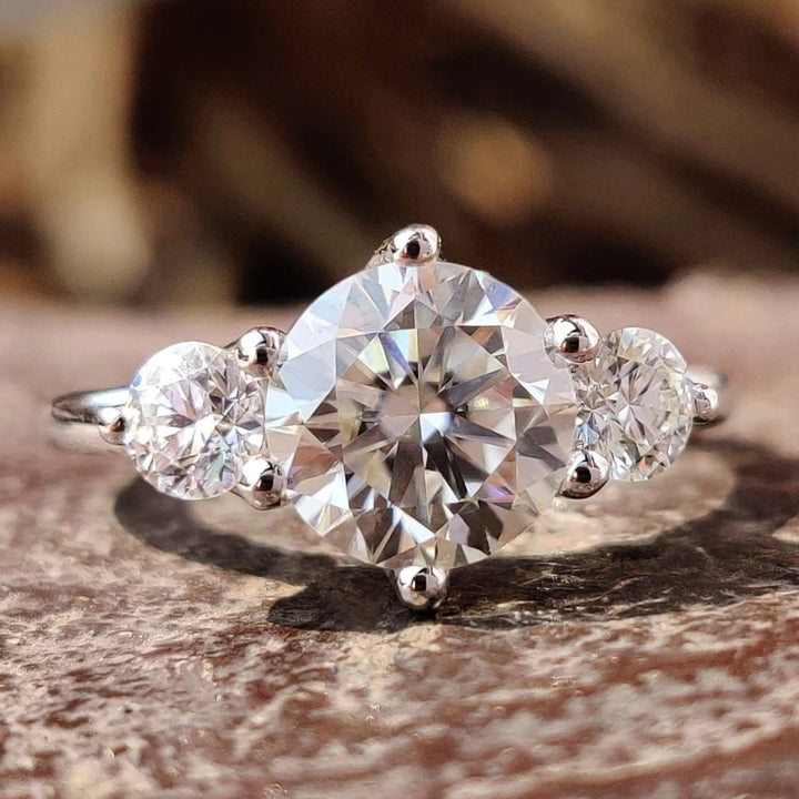 Moissanite Ring - Classic Three-Stone Round Cut Engagement Ring