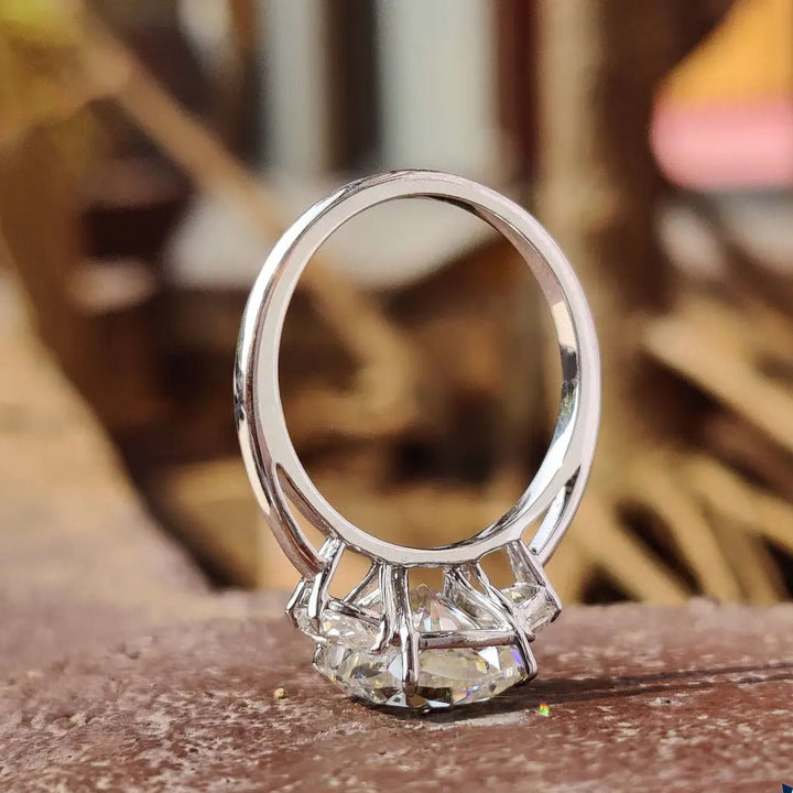 Moissanite Ring - Gorgeous Three-Stone Cushion Cut Engagement Ring