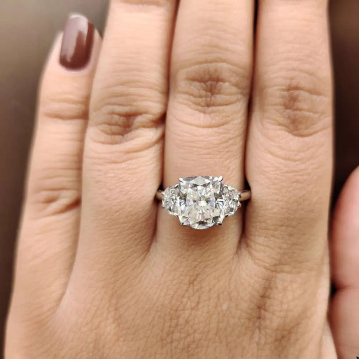 Moissanite Ring - Gorgeous Three-Stone Cushion Cut Engagement Ring