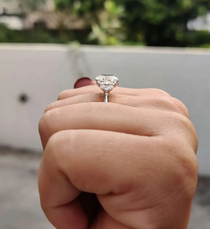Moissanite Ring - Gorgeous Three-Stone Cushion Cut Engagement Ring
