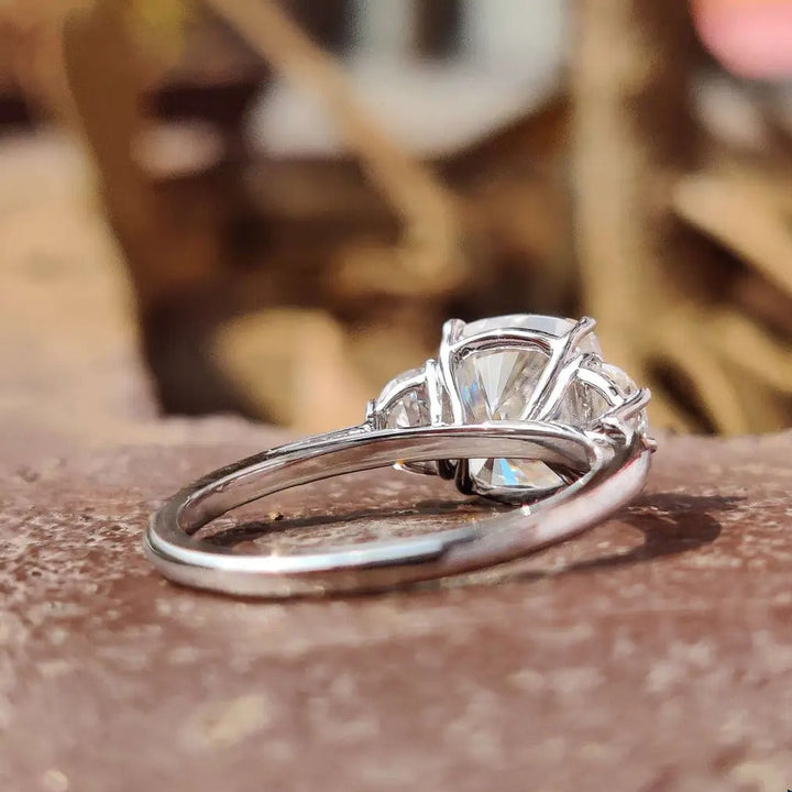 Moissanite Ring - Gorgeous Three-Stone Cushion Cut Engagement Ring
