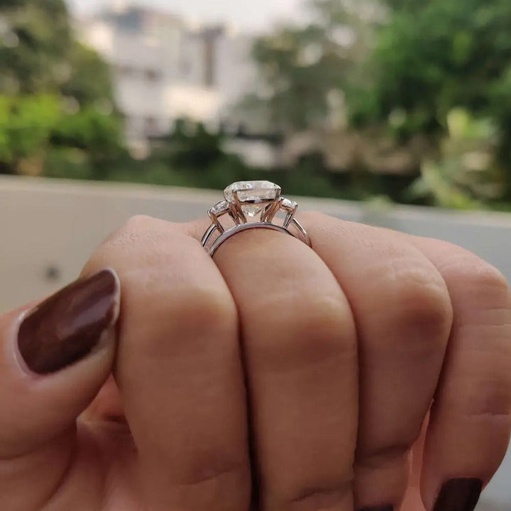 Moissanite Ring - Gorgeous Three-Stone Cushion Cut Engagement Ring