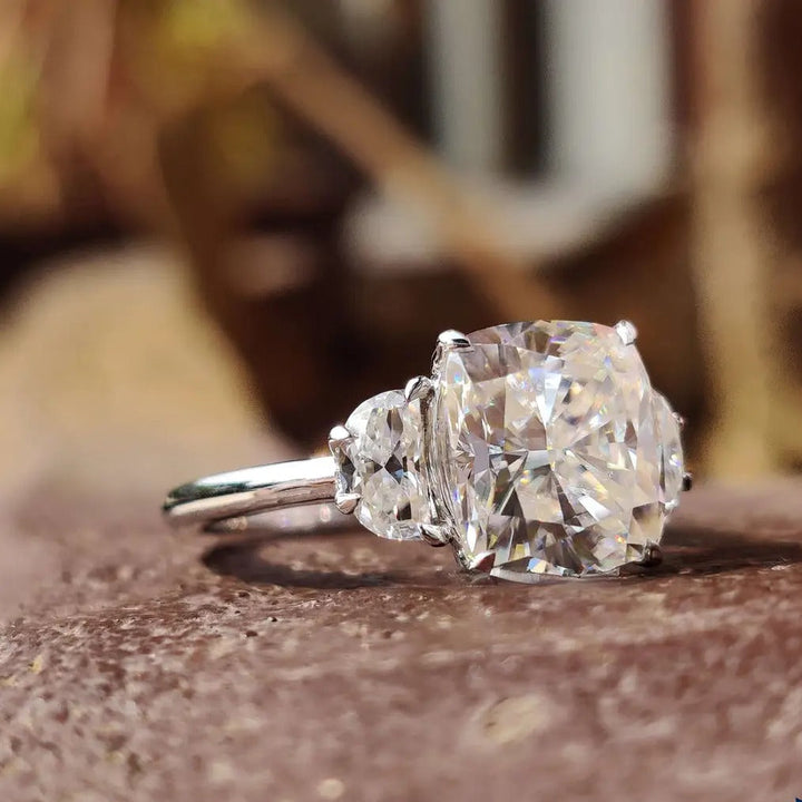 Moissanite Ring - Gorgeous Three-Stone Cushion Cut Engagement Ring