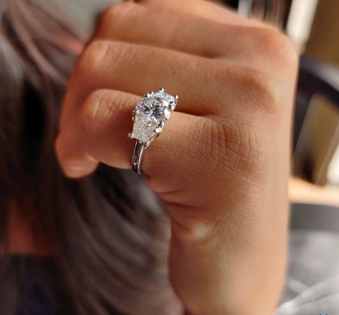 Moissanite Ring - Elegant Three Stone Round Cut Engagement Ring