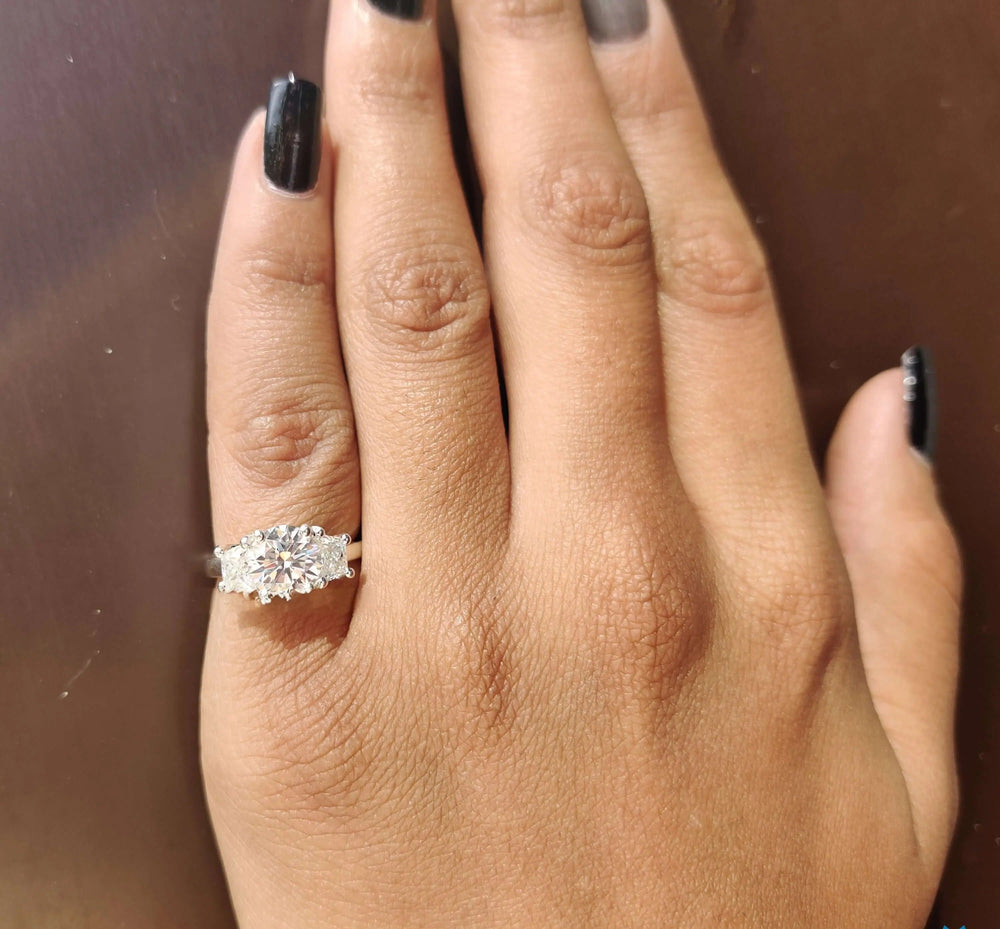 Moissanite Ring - Elegant Three Stone Round Cut Engagement Ring