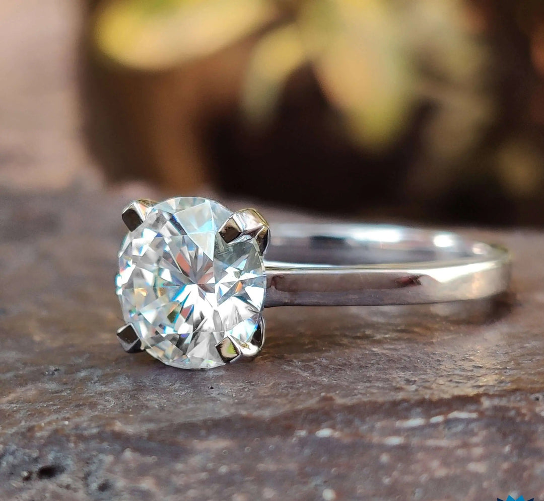 Moissanite Ring - Elegant Cathedral Setting Engagement Ring