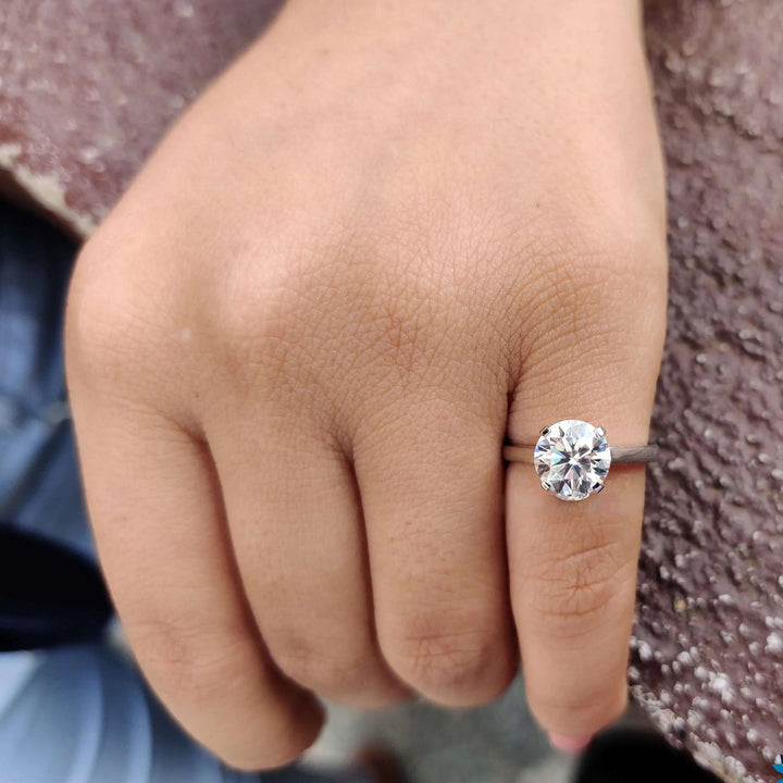 Moissanite Ring - Elegant Cathedral Setting Engagement Ring