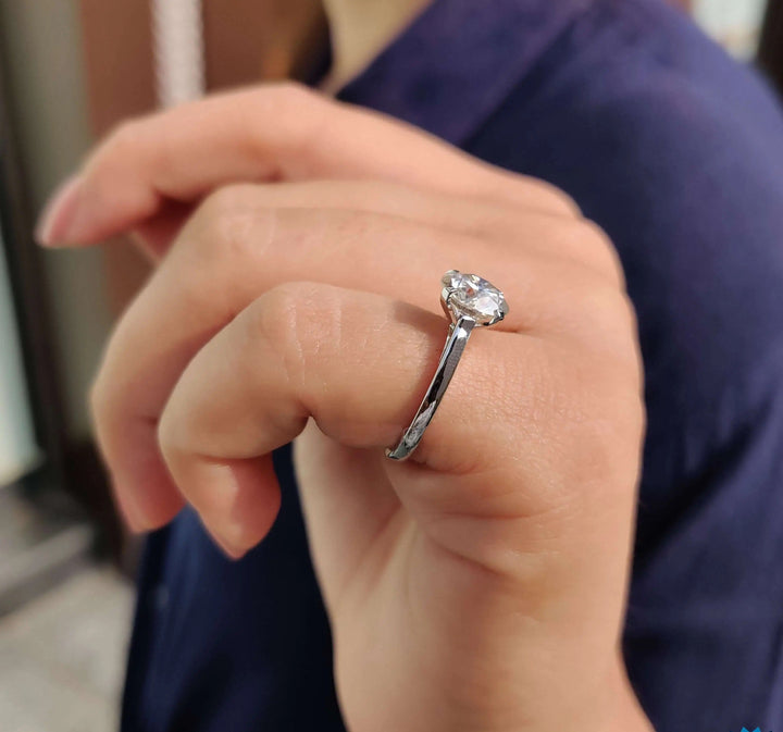 Moissanite Ring - Elegant Cathedral Setting Engagement Ring