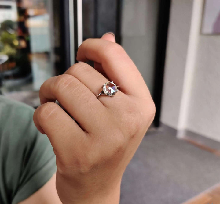 Moissanite Ring - Elegant Split Shank Rose Cut Engagement Ring