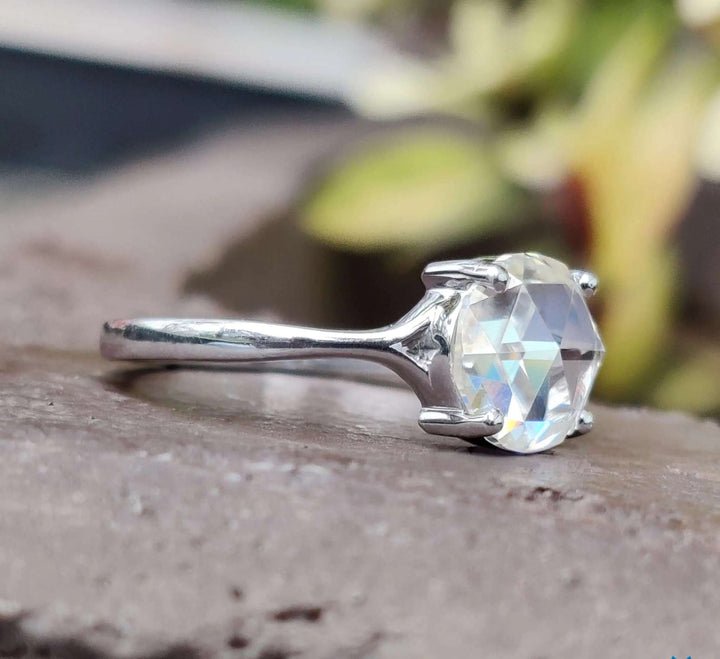 Moissanite Ring - Elegant Split Shank Rose Cut Engagement Ring