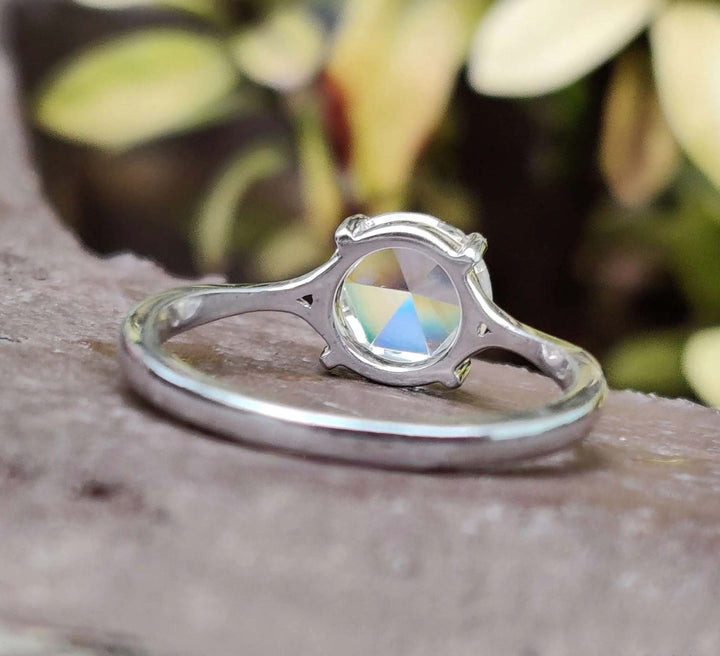 Moissanite Ring - Elegant Split Shank Rose Cut Engagement Ring