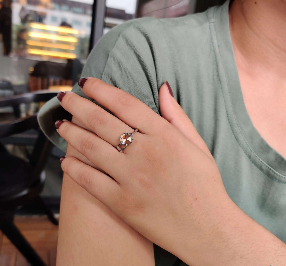 Moissanite Ring - Elegant Split Shank Rose Cut Engagement Ring