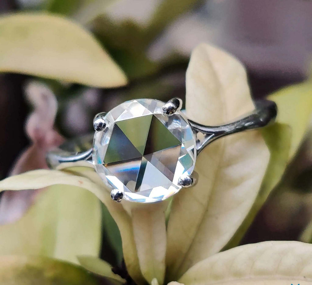 Moissanite Ring - Elegant Split Shank Rose Cut Engagement Ring