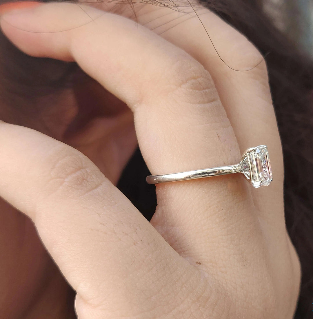 Moissanite Ring - Elegant Emerald Cut Engagement Ring