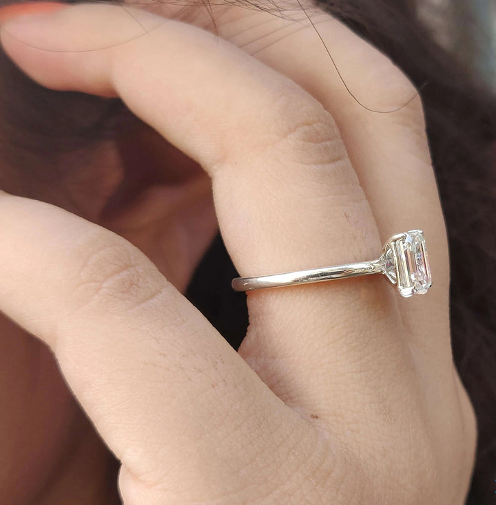 Moissanite Ring - Elegant Emerald Cut Engagement Ring