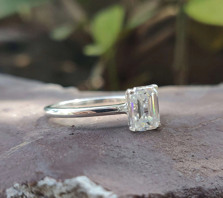 Moissanite Ring - Elegant Emerald Cut Engagement Ring
