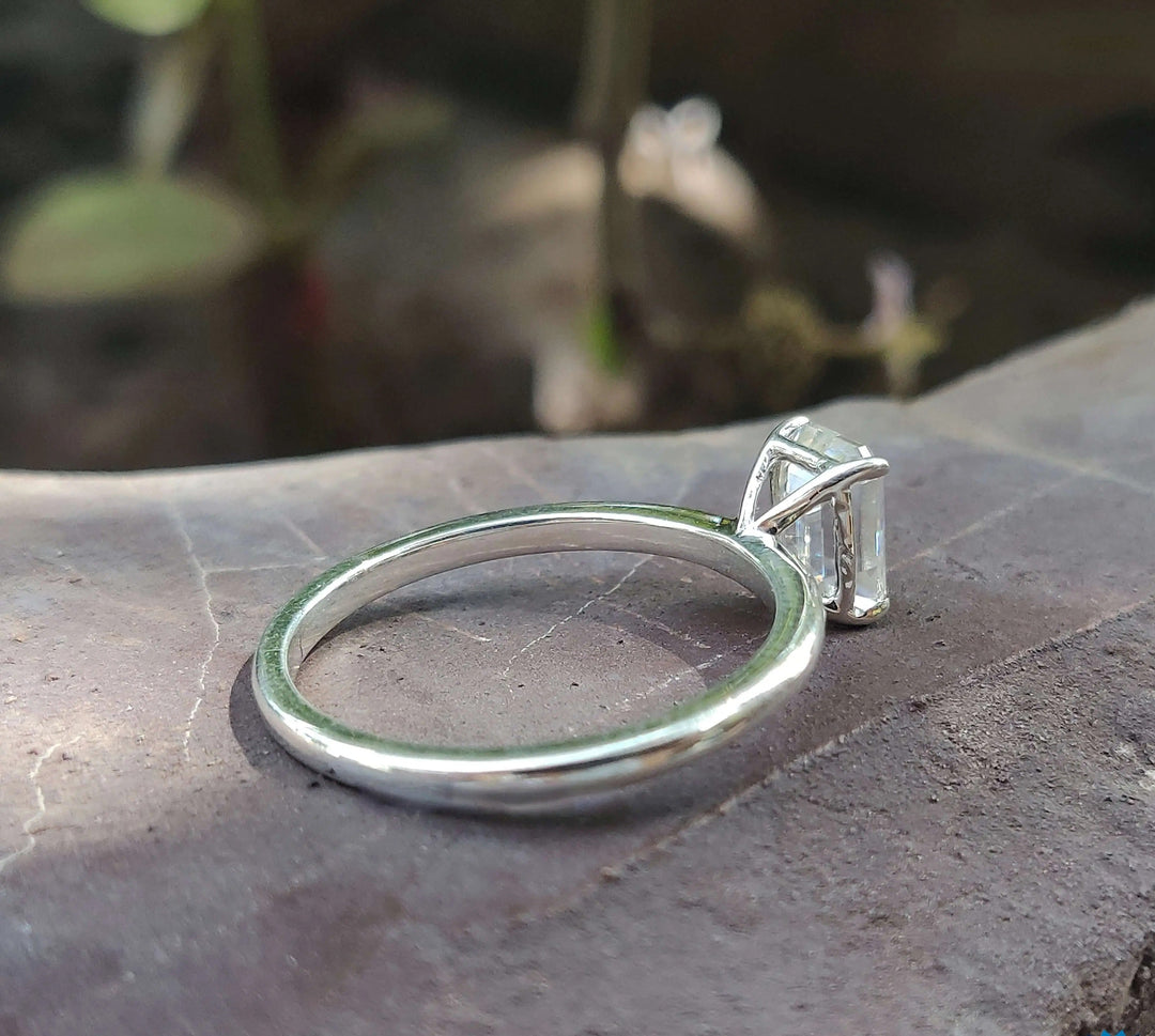 Moissanite Ring - Elegant Emerald Cut Engagement Ring