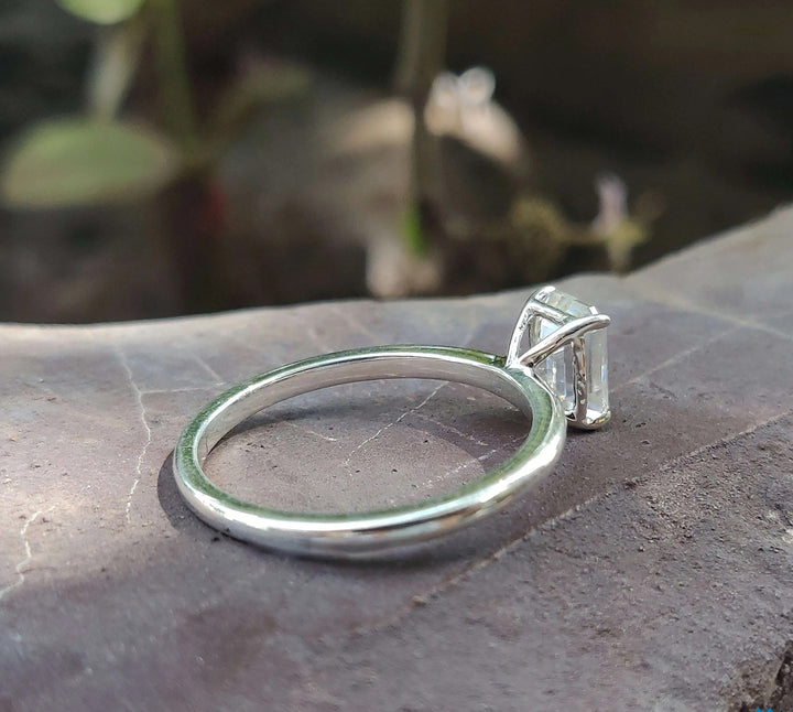 Moissanite Ring - Elegant Emerald Cut Engagement Ring